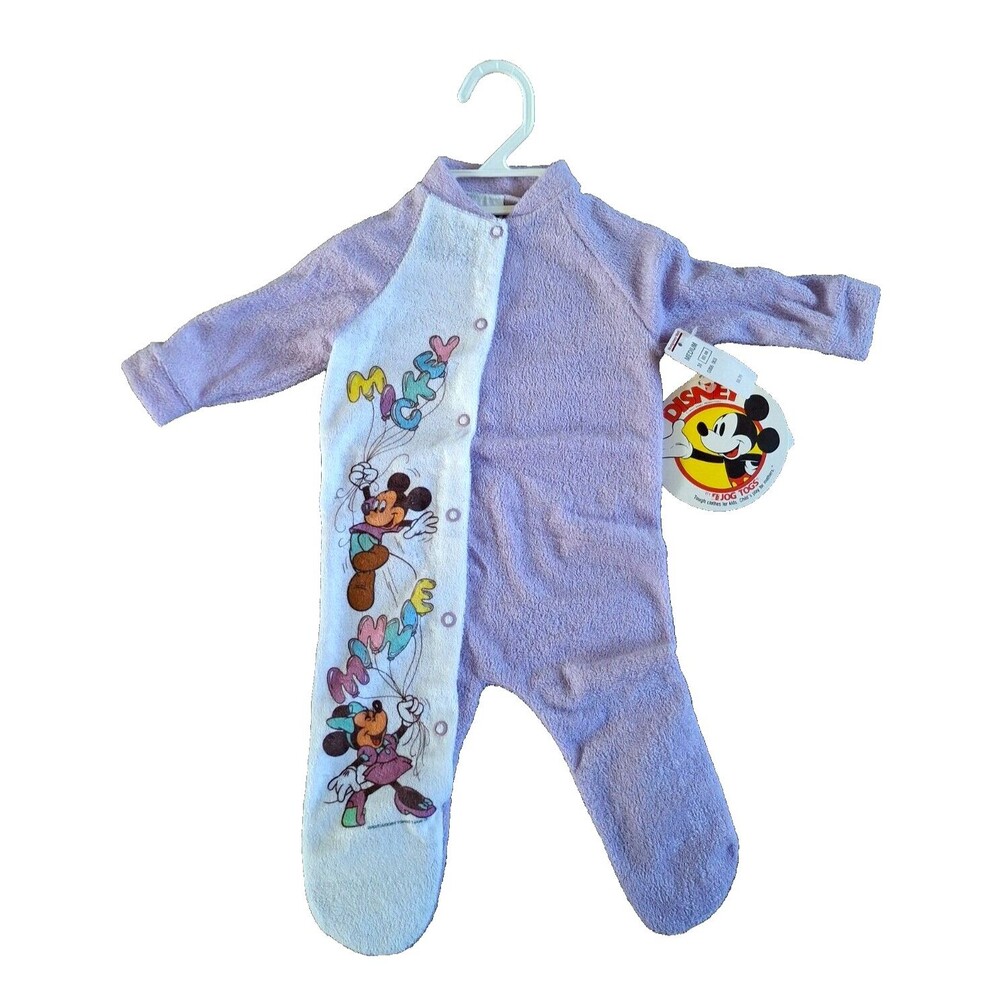 NWT Vintage Mickey Minnie Disney Jog Togs Purple White Baby Sleeper Pajama 3-6m
